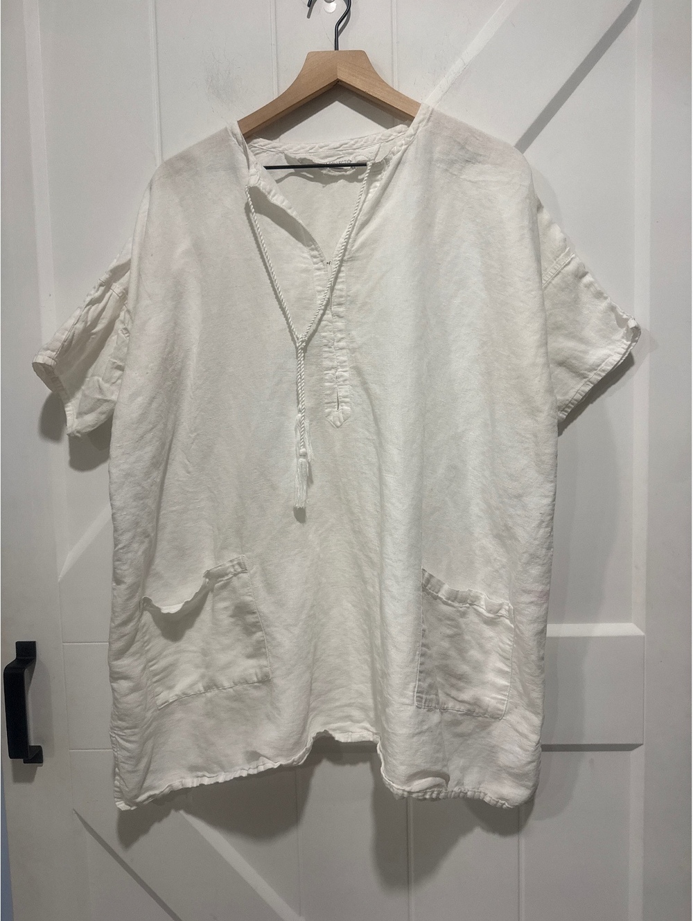 India Collection by Emerson Fry Organic Linen White Tunic Top Size OS